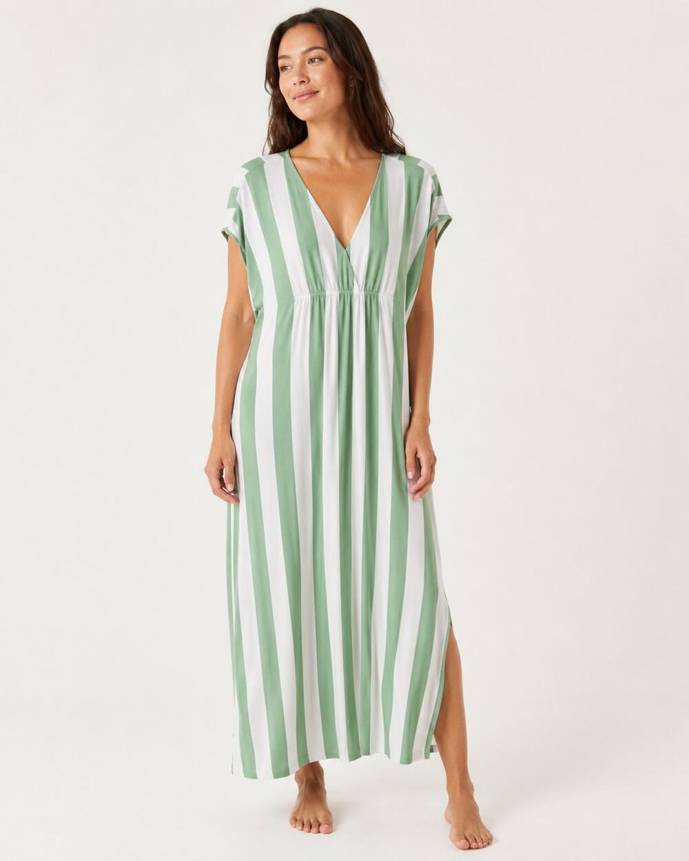 LAKE DreamKnit Caftan Grass Green Stripe Modal Lounge Dress size XS